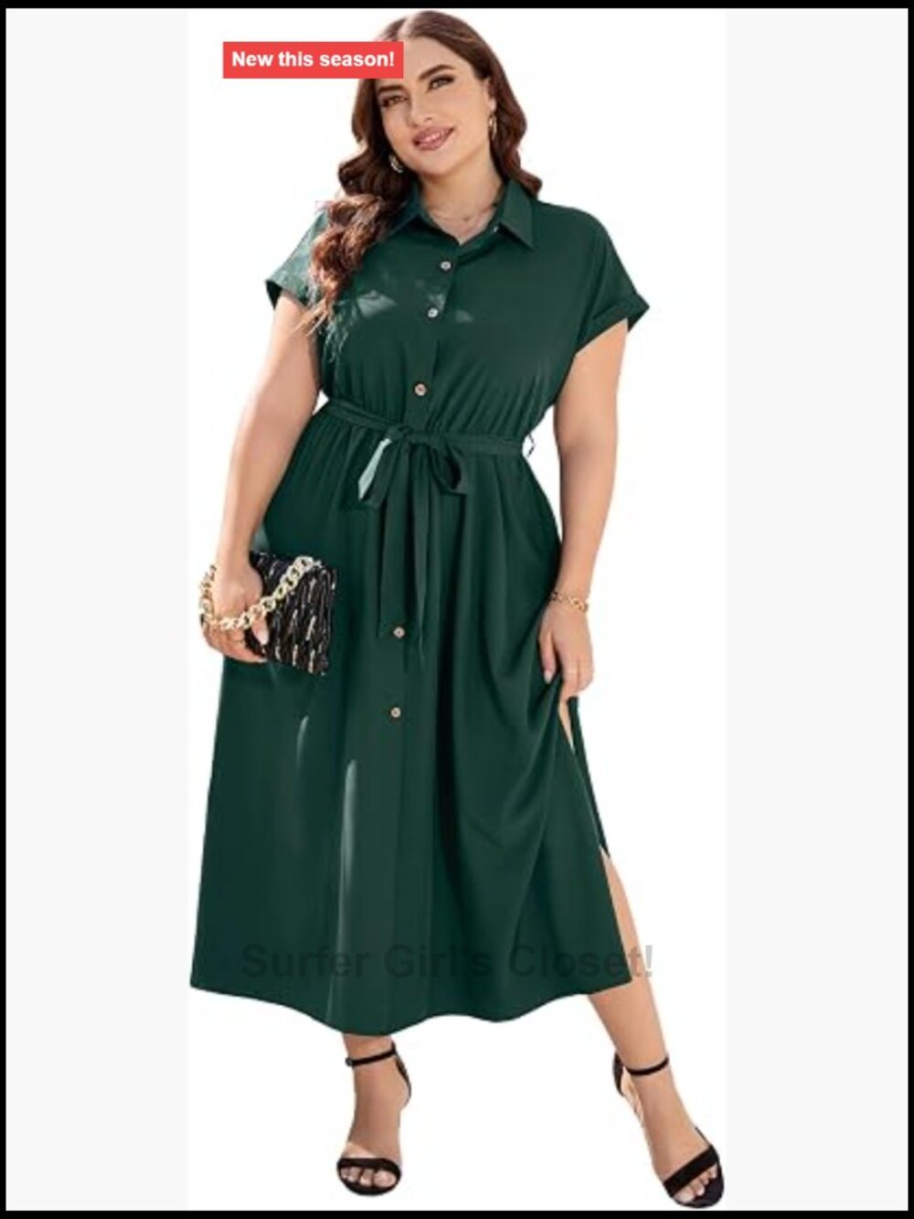Plus Size Button Down Maxi Dress Business Casual Summer A-Line with Belt